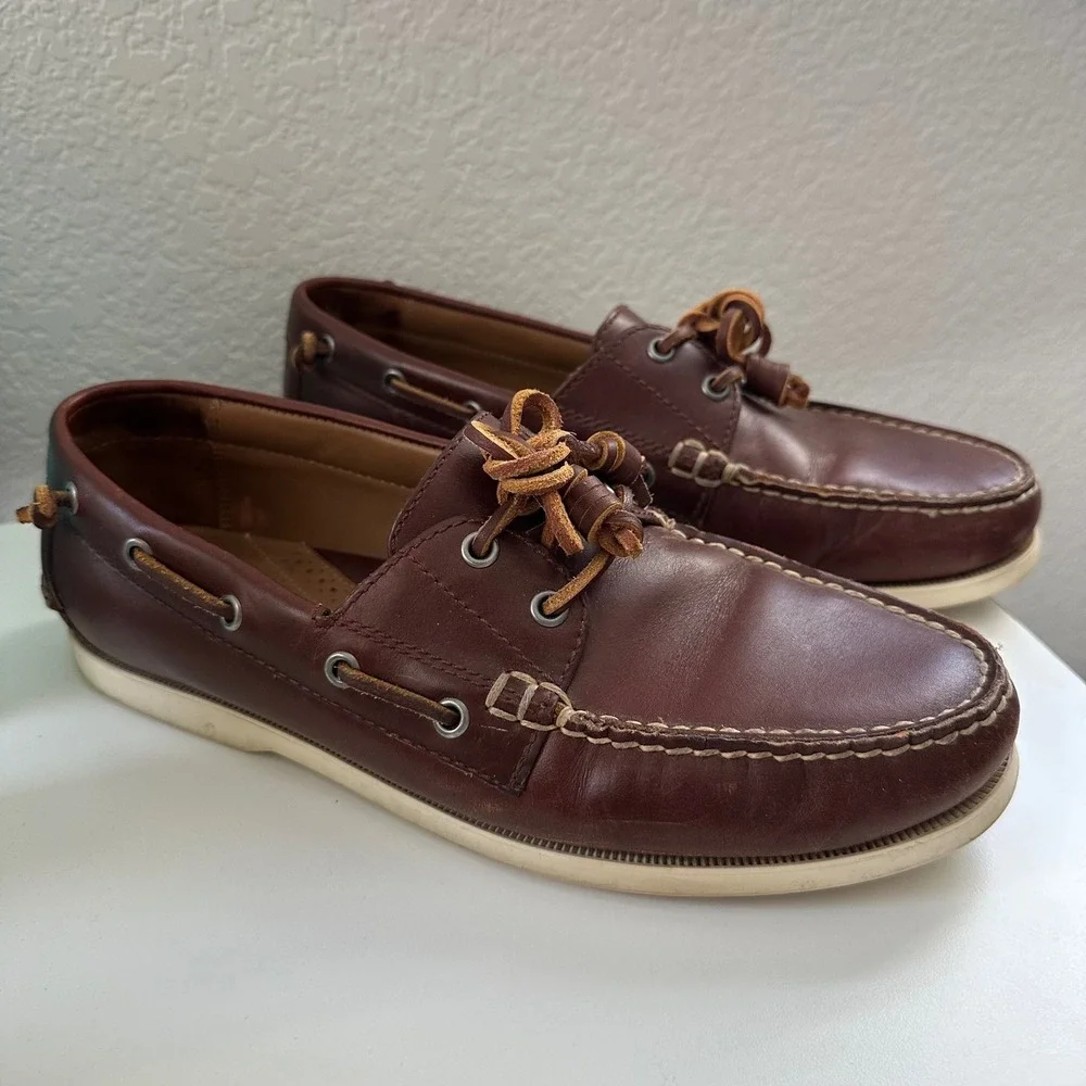 Polo Ralph Lauren Merton Boat Shoes Mens 10.5D Brown Leather Moc Toe Loafers